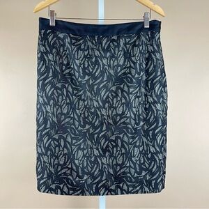 Classiques 12 Entier Silk Wool Blend Elegant Foliage Print Office Pencil Skirt